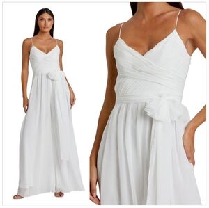 Mac Duggal White Jumpsuit  Chiffon Wide Leg Elegant X Large NWT